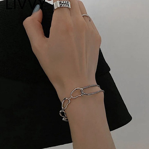 Sterling Silver Minimalist Bracelet, Irregular, Geometric, Dainty, Trendy - Picture 4 of 10